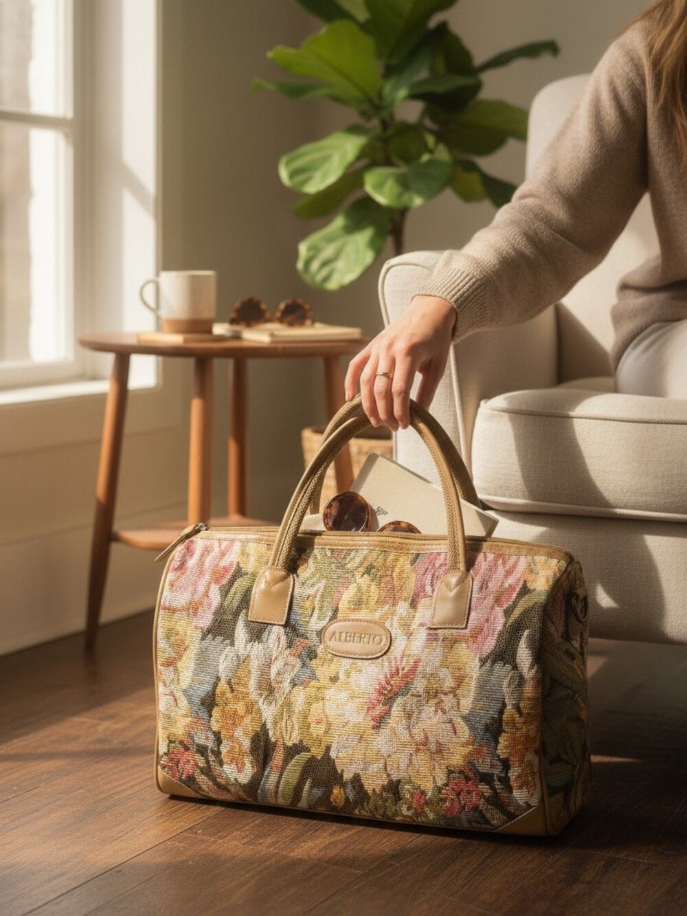 Vintage Adolpho Floral Tapestry Weekender Travel Bag 17"W x 11"H x 10" D 4" Drop